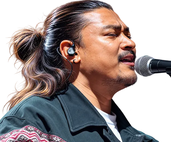 Kuma Sagar at the microphone, mid-song
